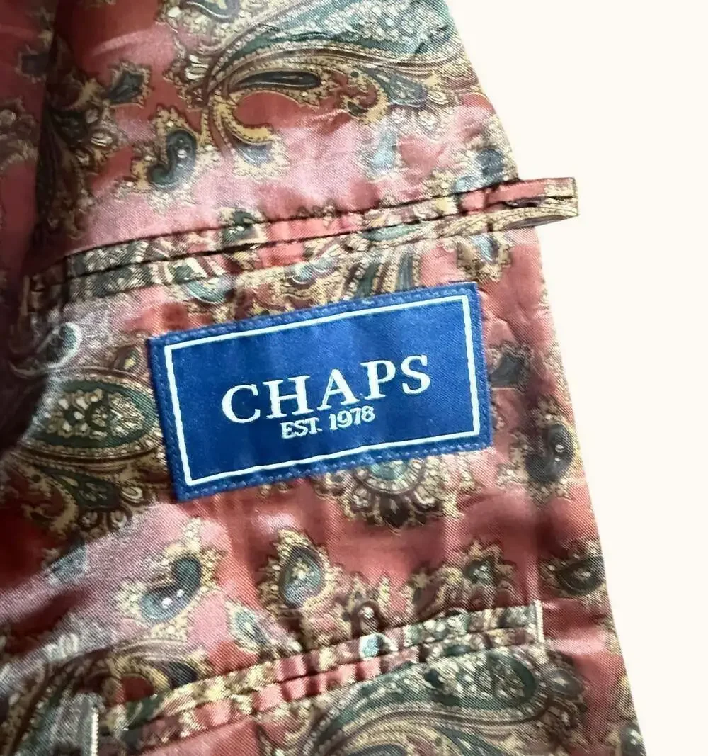 Chaps Men's Tan Faux Suede Two-Button Blazer with Paisley Lining